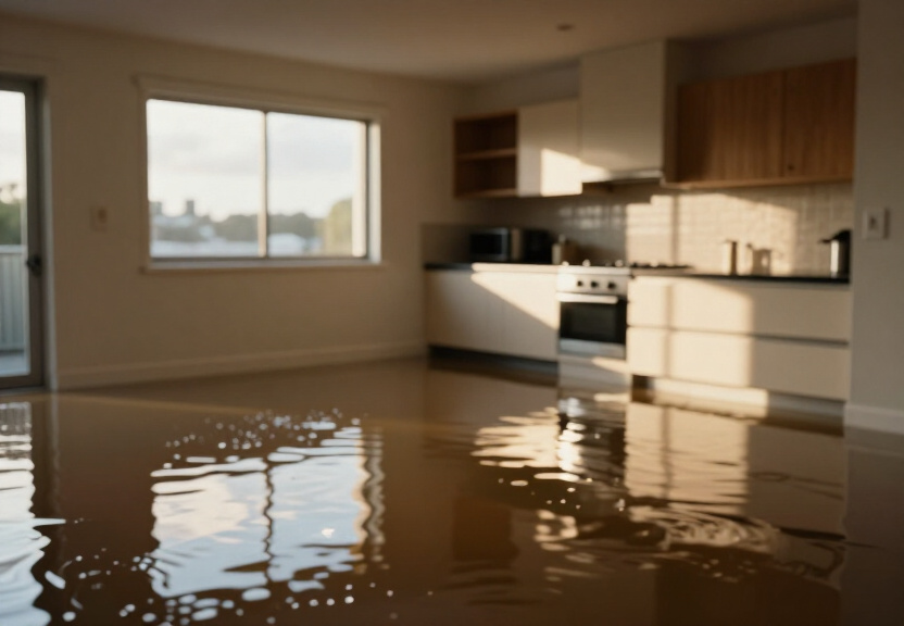 Flooded basement in Roseville Chase before cleanup